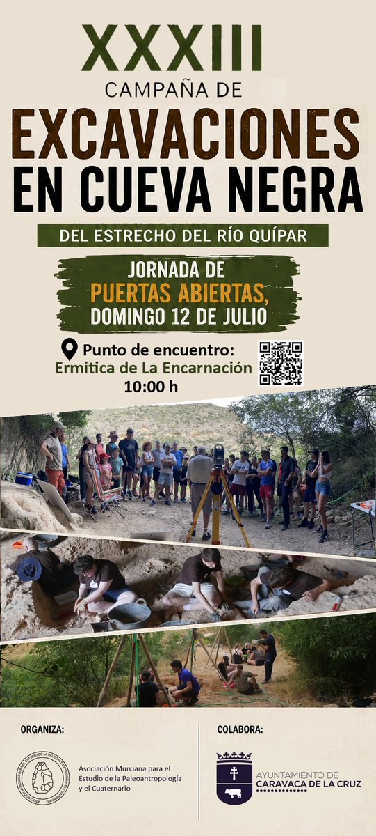 MarianoVLopez's tweet photo. ¿Quieres ver dónde excavamos a ´Ursus deningeri´ o cómo recuperamos la microfauna que data el yacimiento? 
📅Este domingo 12 de julio ven a la Jornada de Puertas Abiertas de la Cueva Negra de #Caravaca. El equipo os guiará por los secretos de esta campaña. ⛏️🔬 #CuevaNegra2026 https://t.co/fKCOYoBmIp