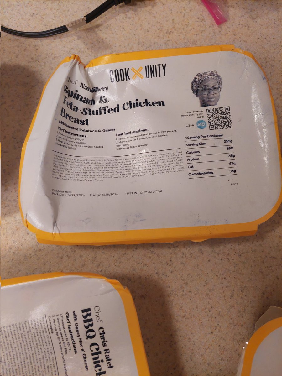1Sherre's tweet photo. @CookUnity so.. this company will not reimburse me for food they sent me that was unedible.. two times in a row.. they want pictures after pictures, this and that, then they are going to send it up the chain, .. can't even have a phone conversation because they don't allow that .. well, I'm going to post some pictures for everyone to see.. the meals were sent UPS.. TOOK 2 AND A HALF DAYS TO REACH ME..  ice packs first time were melted, box wasn't even sealed, it was all bent up.. so meals were warm.. said to try again.. second shipment ice packs were exploded, gel all over the meals .. do not try this company unless you live close to their distribution.