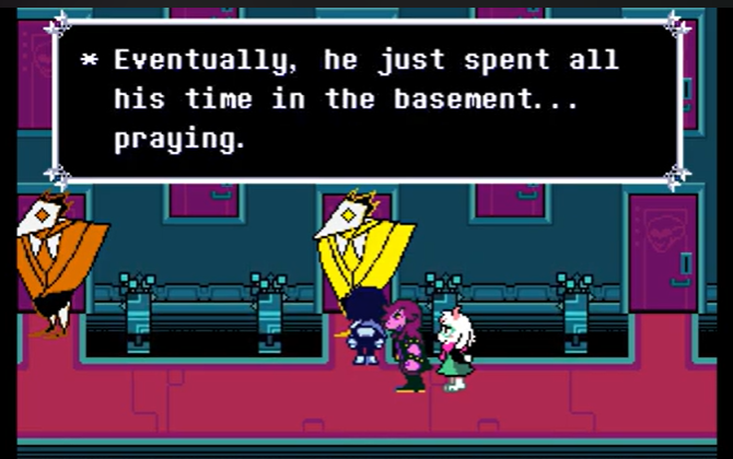 stringhood1997's tweet photo. I'm starting a thread about why I think Spamton WASN'T scared of Friend in the basement-
-I'll start with the most obvious dialogue: the Swatchlings mention that Spamton spent his time in the basement praying to the NEO suit to the point that it borders on obsession +
#Spamton https://t.co/EuLrb9RJnF