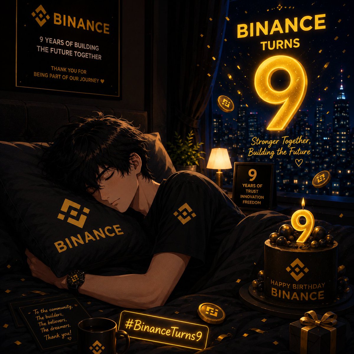 abdur_rahim2856's tweet photo. Good Night X family 
✨ Binance Turns 9 🟡
9 Years of Building the Future.
From the first trade to every milestone, it's been an incredible journey. 
Here's to innovation, trust, and the amazing crypto community that made it all possible. 
Happy 9th Birthday, Binance! 🎉 https://t.co/qkqNneHYNb