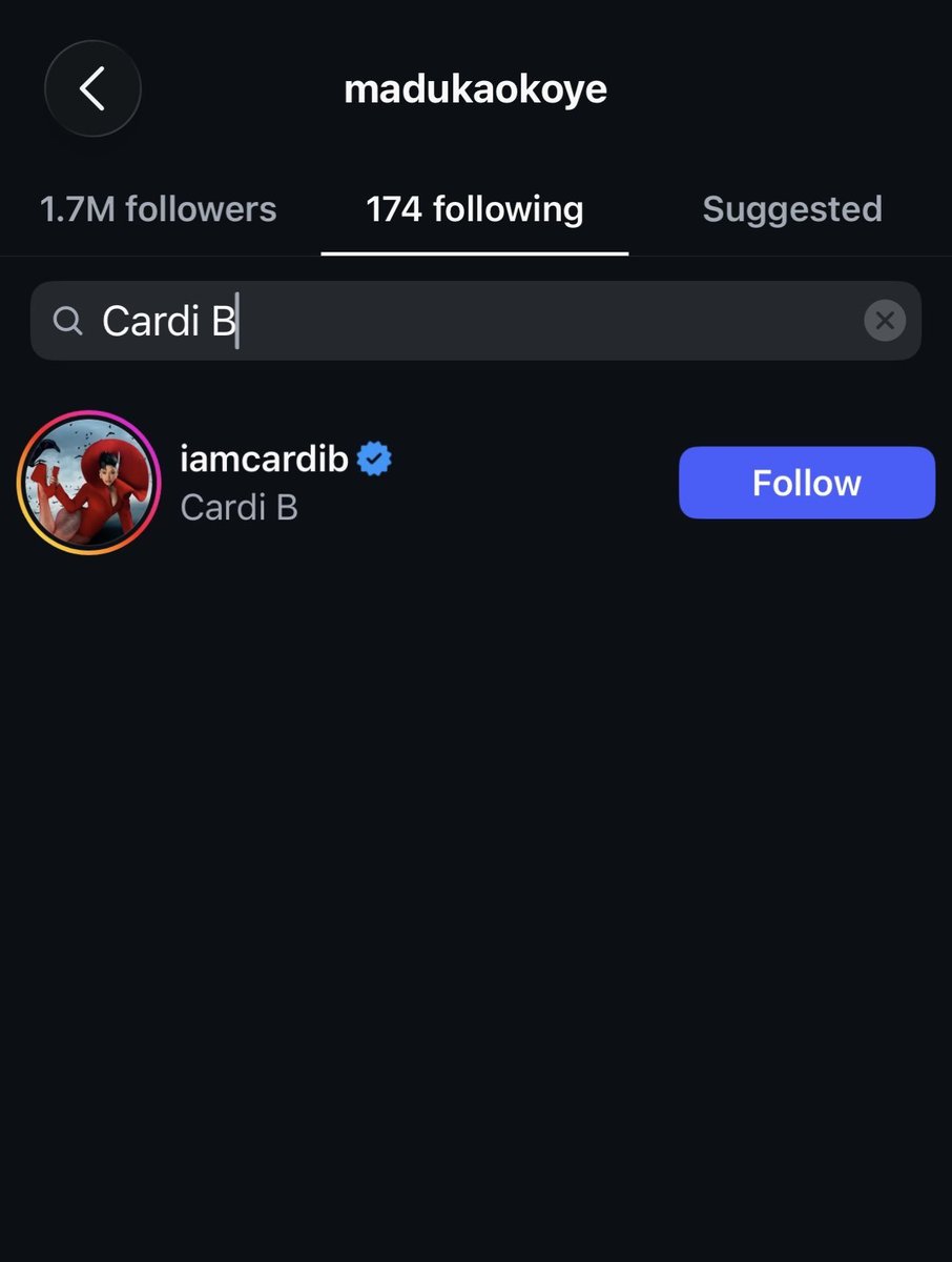 gistatv's tweet photo. Nice Move 
Cardi B and Maduka Okoye are officially following each other on Instagram now. https://t.co/BuFNqXbRub