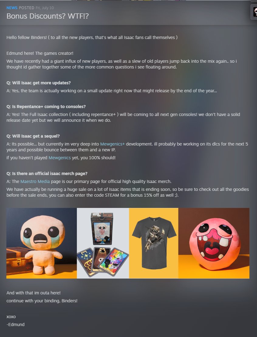 booncountyrock's tweet photo. Isaac Repentance+ is getting a small update that'll release by the end of this year, Repentance+ is also coming to every next gen console, AND Mewgenics' first dlc is named "Mewgenics+"!!!! https://t.co/HxeQnttB1q