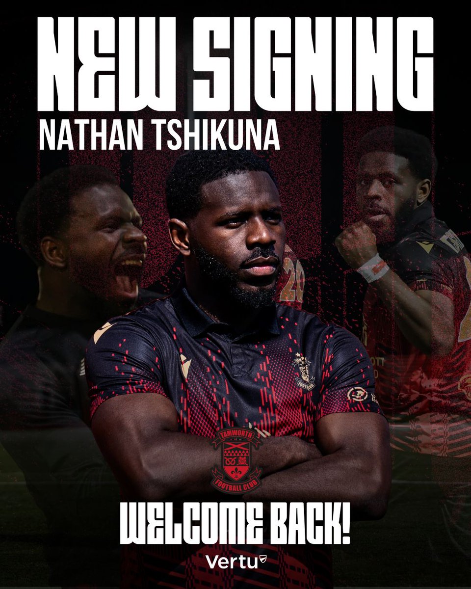 tamworthfc's tweet photo. Welcome home, Nathan Tshikuna!❤️

The former fan favourite is back and ready to continue his journey in a Tamworth shirt!🐑

Great to have you back, Nath!🔴

#vertunissantamworth #COYL #NewDawn https://t.co/Tj8XNlyt2e