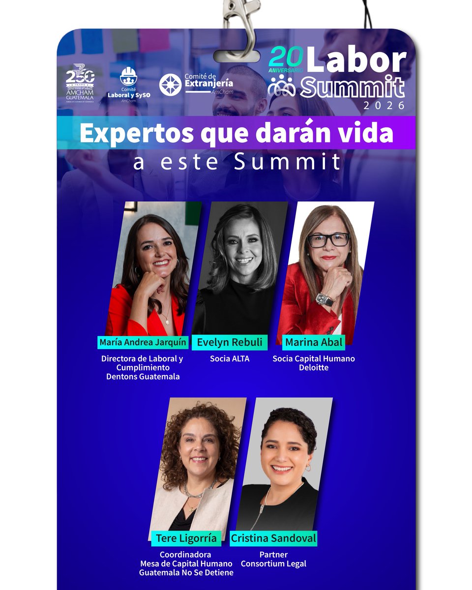 AmChamGT's tweet photo. El futuro del trabajo se construye con conocimiento, innovación y liderazgo.

Acompáñenos en la 20.ª edición del Labor Summit 2026, donde líderes y especialistas en talento humano, transformación organizacional, tecnología, derecho laboral y cumplimiento compartirán su experiencia para analizar los principales retos y oportunidades que definirán el futuro del trabajo.

Una agenda diseñada para brindar herramientas, perspectivas y soluciones que impulsen organizaciones más competitivas, innovadoras y preparadas para los cambios del entorno laboral.

23 de julio
Hotel Real Intercontinental | Salón Gran Roble
Inversión:
Socios: Q995
No socios: Q1,500

Más información:
Yesenia de Franco
3009-0379 | ydefranco@amcham.gt

¡Reserve su espacio y sea parte de este importante encuentro!