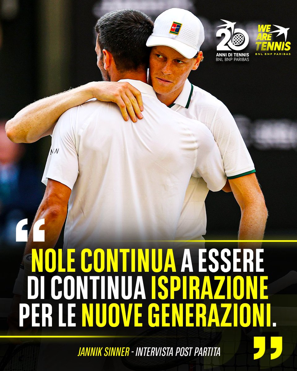 WeAreTennisITA's tweet photo. "QUELLO CHE STA FACENDO È INCREDIBILE. INCREDIBILE" 🗣️🐐

Ci uniamo ai complimenti di Sinner per una leggenda vivente ♾️❤️

🎾 #Tennis #Sinner #Djokovic #Wimbledon #WeAreTennis https://t.co/gIvUsB1VGv