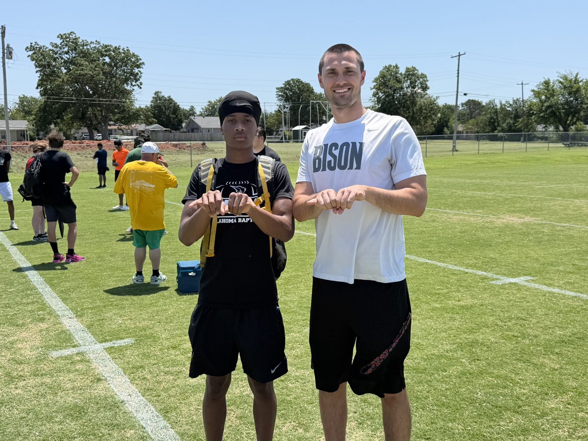 CarterRay2028's tweet photo. After a great camp &amp; conversation with @CoachEaton94 , I am blessed to receive My first Offer from Oklahoma Baptist University #AGTG @51thachosen1 @CoachEdwardsWR @NICK_HENNY @IsaiahMajor2 https://t.co/VX9LGaBFSl