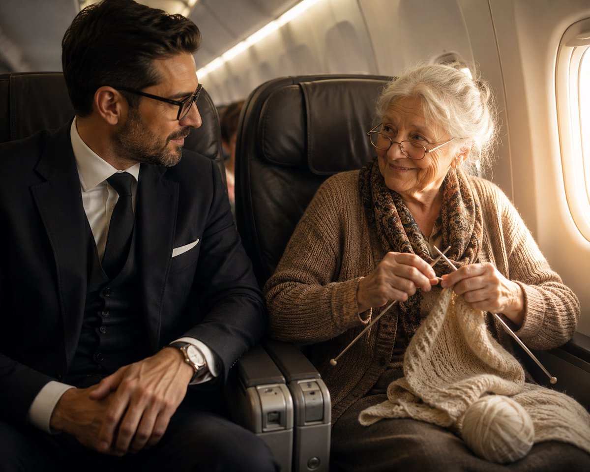 Lightafo's tweet photo. A wealthy businessman boarded a flight and noticed an elderly woman knitting quietly by the window.

Wanting to be polite, he asked, “What are you making?”

She smiled. “A sweater for my grandson.”

He chuckled. “That must take forever. Why not just buy one?”

The woman looked out the window for a moment before replying, “Because he won’t remember the price of a sweater. He’ll remember that his grandmother made it with her own hands.”

The businessman nodded but didn’t think much of it.

Months later, his company collapsed. The luxury cars were gone. The mansion was sold. The expensive watches meant nothing anymore.

As he packed the last box from his office, he found a birthday card his daughter had made years earlier. It was just colored paper, uneven handwriting, and a crooked heart.

He sat down and cried.

For the first time, he understood what the old woman meant.

The most valuable things in life aren’t the ones money can buy.

They’re the ones someone spent their time creating for you.

Because money can be earned again.

Time never comes back.