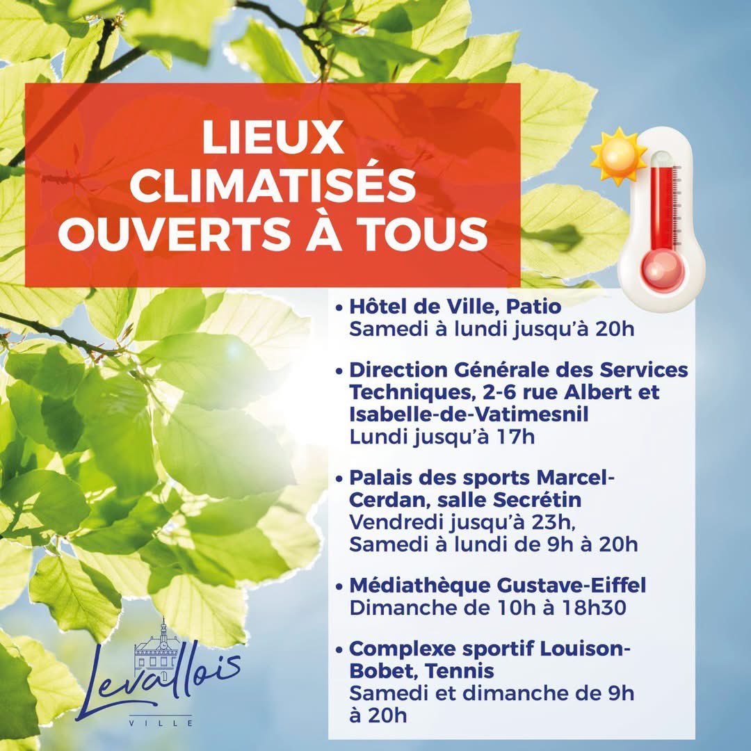 sdeschiens's tweet photo. 🌡️ #Levallois se mobilise face à l’épisode de canicule.

En prévision du passage en vigilance rouge annoncé dans notre département à partir de demain, samedi à 12h, la Ville adapte ses services pour assurer la sécurité et le confort de tous. 🌳💦

#canicule https://t.co/GWhmUiarqp