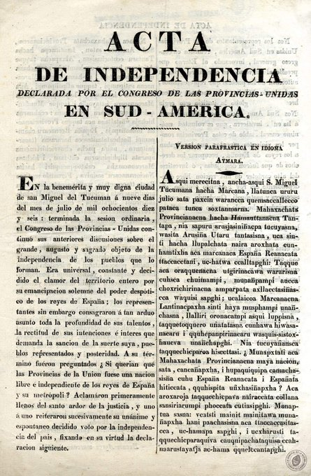 icardo8's tweet photo. La declaración de Independencia de Argentina está escrita en español, quechua y aymará.
¿La de EEUU está escrita en comanche y navajo?
¿Quiénes son los racistas? https://t.co/PUzlfgdcg3