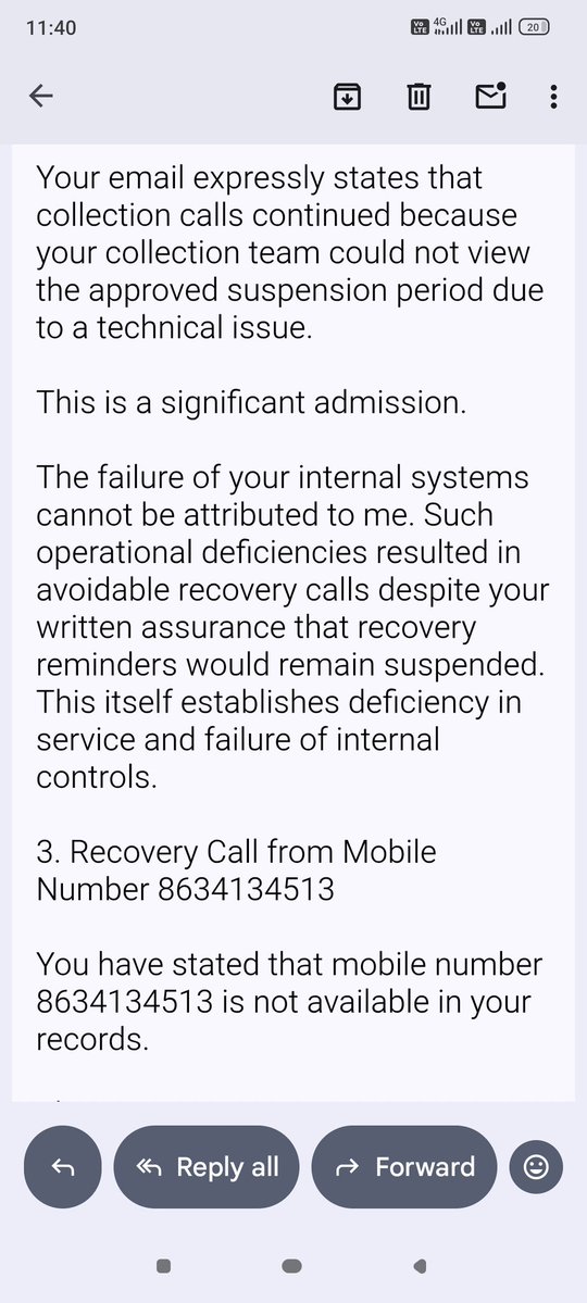 rahulasari1's tweet photo. Dear @Kissht_EMI @SiCreva75482, your email admits recovery calls continued due to your technical error despite a written suspension. My new RBI Ombudsman Complaint No. N202627001009488 is independent. Seeking ₹20,000 compensation and a fair humanitarian settlement @RBI
@RBIsays https://t.co/uXueiqZuuG