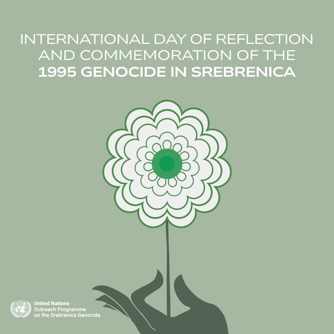 UN's tweet photo. Saturday is the International Day of Reflection and Commemoration of the 1995 Genocide in Srebrenica.

31 years on we remember the lives of those lost, acknowledge the grief of the survivors, &amp; express our respect &amp; solidarity with the victims' families.

https://t.co/OFhvZis623 https://t.co/b15AyjLZro
