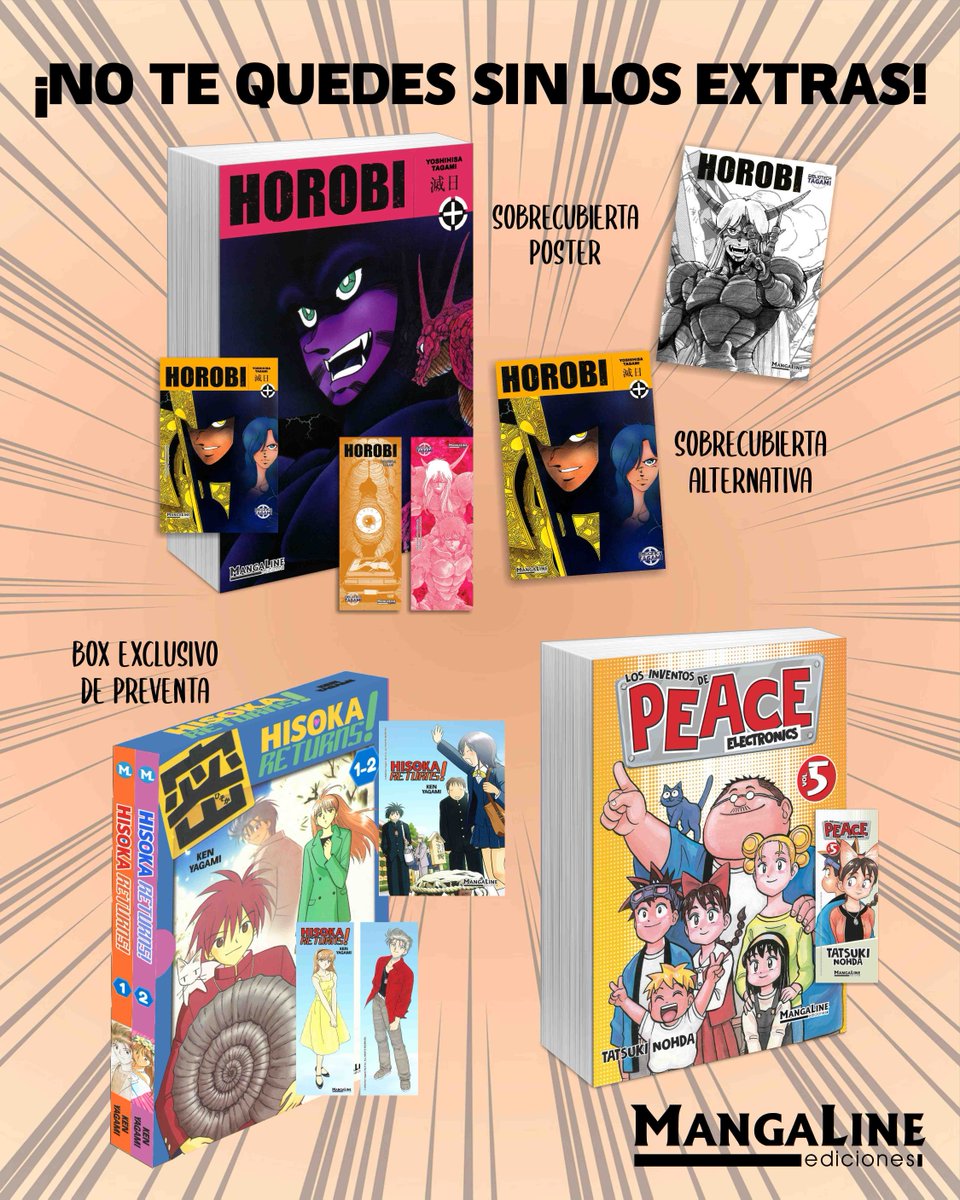 MangalineES's tweet photo. 🔥EXTRAS DE LA PREVENTA🔥

¿Aún no has hecho tu preventa de Horobi, Peace Electronics 5 y Hisoka Returns! 1 y 2? Aún estás a tiempo de conseguir los extras exclusivos:

Realiza tu preventa en nuestra web: https://t.co/w65NrAXD74 https://t.co/4IKiTy4Vxt