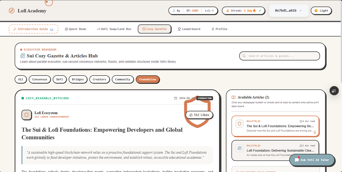 Ay_bami01's tweet photo. Used Lofi Academy today and found a friction point: new users needed a Sui wallet to access courses.

Now anyone can sign up with email, username, and password.

Also published a new Gazette article on the Lofi Foundation and its global impact. 
#Sui #Lofitheyeti  #LofiAcademy https://t.co/s6ugepXVa1
