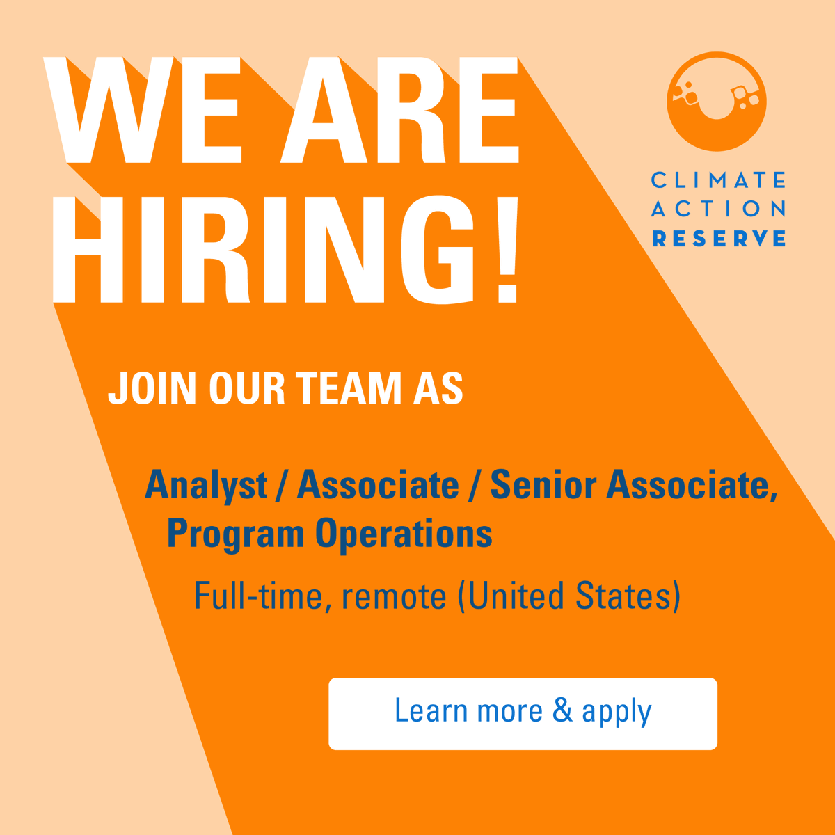 climatereserve's tweet photo. We’re hiring for an Analyst / Associate / Senior Associate on our Program Operations team. This is a full-time, remote position in the US.

The Program Operations team supports the substantive &amp; administrative functions of our carbon crediting program.

https://t.co/l6XsVQL8aV https://t.co/Vux0yDBU8T