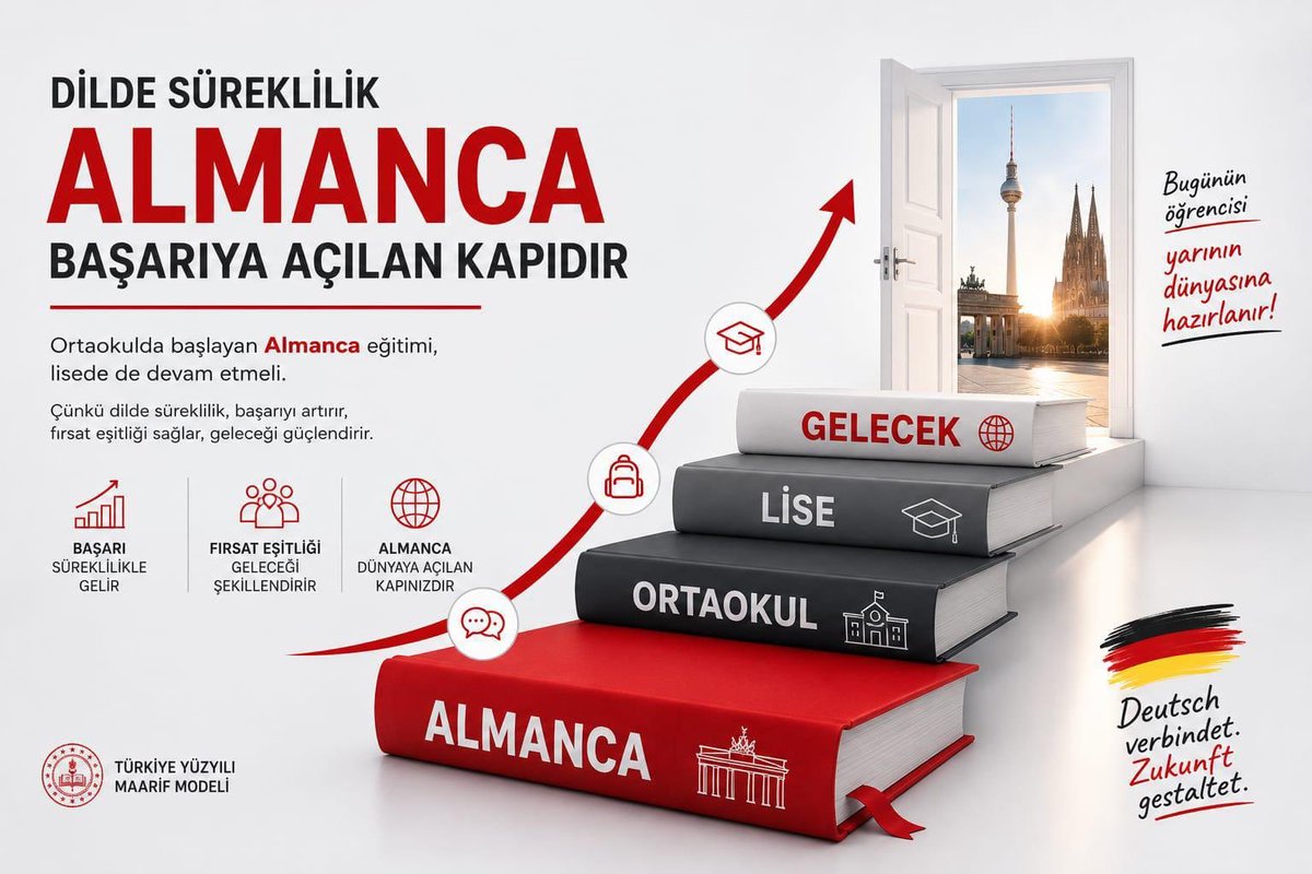 sevvallkrr's tweet photo. Mühendislik, tıp ve yapay zekanın kalbi Almanya'da atıyor. Gençlerimizi küresel rekabette öne geçirecek hamle; ilkokuldan liseye uzanan kesintisiz, dikey sürekli ve liselerde yeniden zorunlu hale  getirilecek Almanca eğitimidir! #AlmancaZorunluOlsun https://t.co/101JDnYfuj