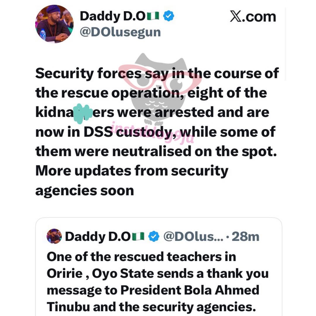 instablog9ja's tweet photo. Oyo Abduction: 8 of the k+dnappers were arrested while some were k#lled during the rescue operation — Presidency https://t.co/IzWNoIDqdR