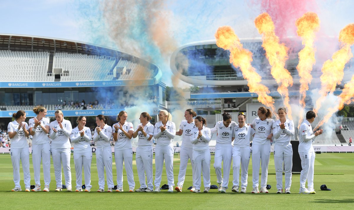 ICC's tweet photo. Iconic, historic and legendary 🤩

The first-ever Women's Test at Lord's kicked off in fine fashion 📸💫 https://t.co/KL1gjjCEAg