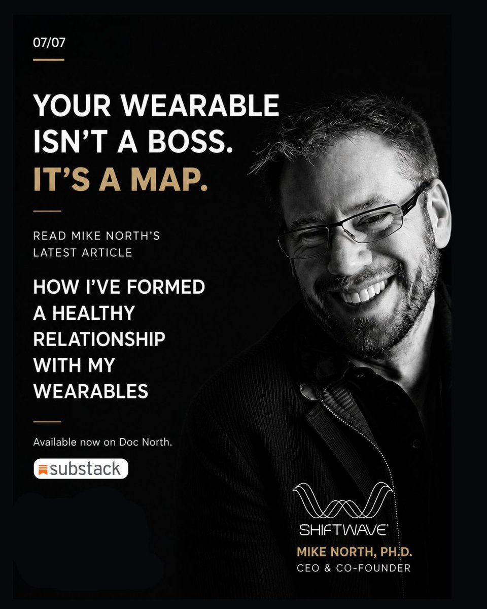 shiftwavepro's tweet photo. Data can be one of the most powerful tools we have for understanding ourselves.

It can also become something we unknowingly hand authority to.

In his latest Substack article, our co-founder, Mike North, PhD shares how years of personal experience, research, and working with physiological data have shaped his relationship with wearables, from Oura and WHOOP to Apple Health and continuous glucose monitoring.

His perspective isn't about rejecting the data. It's about changing the relationship.

Feel first. Then let the data explain.

When we stop treating every score as a verdict and start looking for patterns instead, our devices become tools for awareness rather than sources of pressure.

As Mike writes, "Your wearable isn't a boss. It's a map."

Read Mike North's latest Substack article, How I've Formed a Healthy Relationship With My Wearables, on Doc North.
https://t.co/bi5WdLfJrb