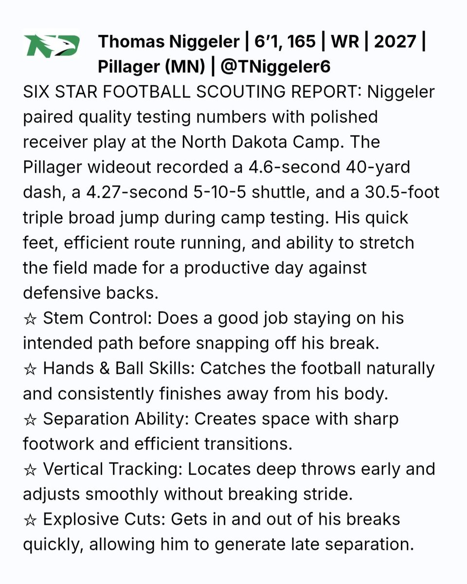 TNiggeler6's tweet photo. Thank you @sixstarfootball for the write up! I appreciate it!
@PrepRedzoneMN @RecruitMFA @ProMNAthletics @NWahlScouting @OJW_Scouting https://t.co/qx3h4uJ23a