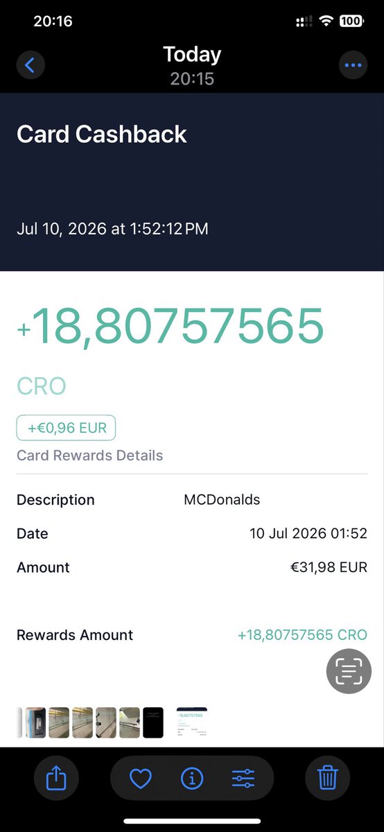 SmithCRO's tweet photo. Just grabbed some World Cup 2026 themed  McDonald’s menus, with my https://t.co/8QvyoZiIS1 Jade card and instantly earned +18,807,5765 CRO cashback 

No waiting. No hassle. Just tap and seamless rewards straight to my wallet on the @CronosApp network.
Loving how smooth the UX is, spend, earn crypto rewards in seconds.  And what a rate.  

This is real everyday utility!
Who else is stacking CRO everyday in every way with their card? 👀
CROmmunity
Post how you get your CRO.
#Cronos #CRO #CryptoCom