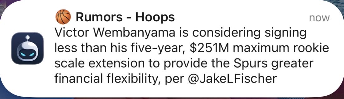hamiltonhoops_'s tweet photo. Wemby taking less than the max as a top 5 player ITL while we have Duren pulling this BS right now… 

I mean, Brunson even took a pay cut and they won a championship in large part to that. 

Wemby wants to win in SA, Duren wants 5 extra million to play in Sacramento. https://t.co/vHEWIbeDZ9