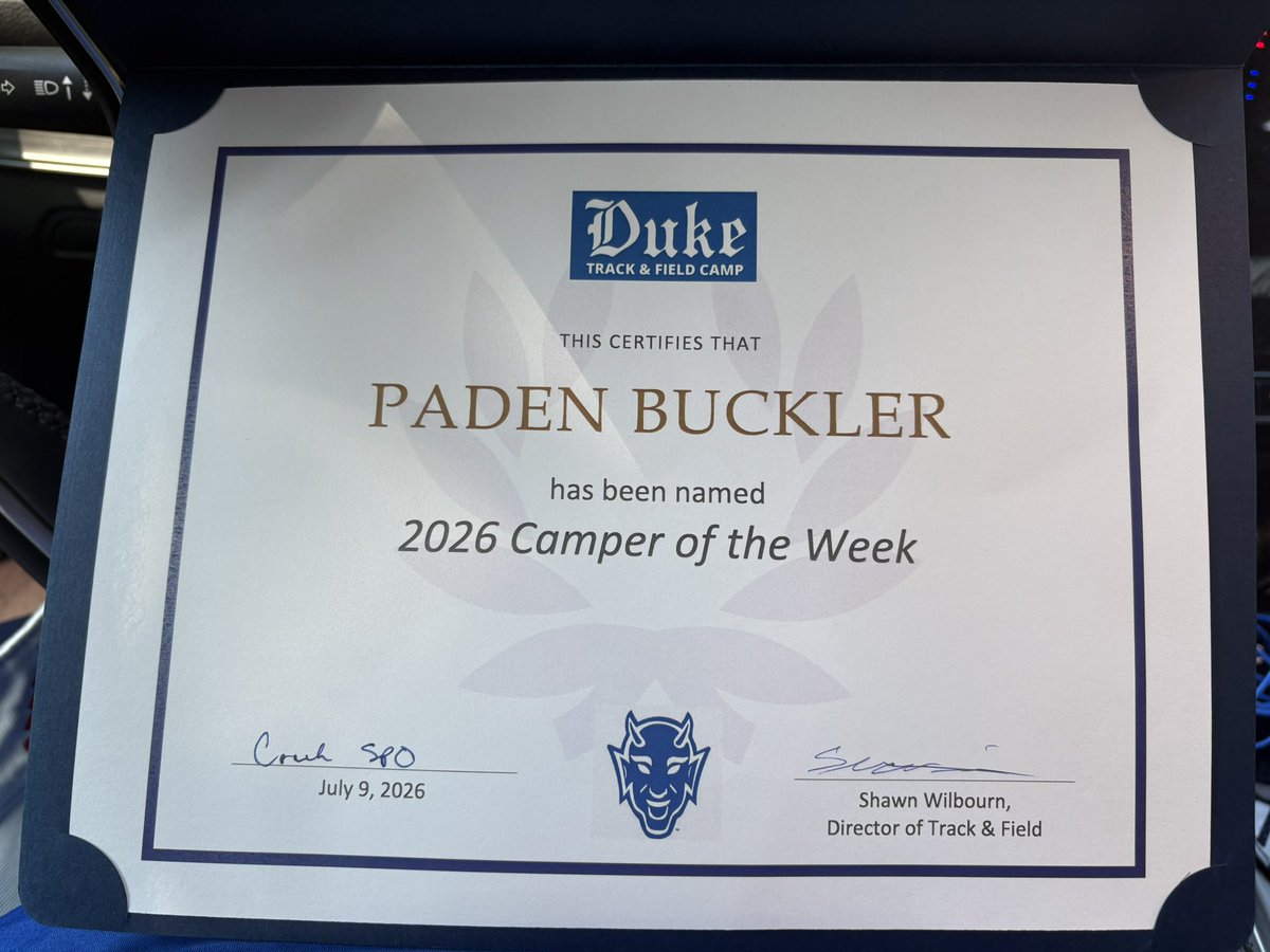 PadenBuckler's tweet photo. Thank you @DukeTFXC. I had an unbelievable time with the admissions/engineering staff, the coaches and my time at camp. I look forward to building a relationship with the Blue Devils. @StXFB @StXavierTrack #TheProcess #HEART #BombersDroppingBombs https://t.co/LevRKbimj9