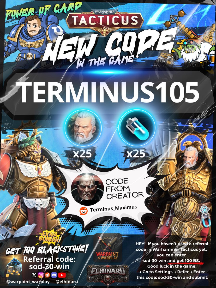 TacticusCodes's tweet photo. 4th New Code (10 July 2026) Warhammer 40.000 Tacticus. Power up Card. #warhammertacticus #tacticus #tacticuscode #warhammer40k #wh40k #dawnofwar4 https://t.co/aPT5R4NlyH