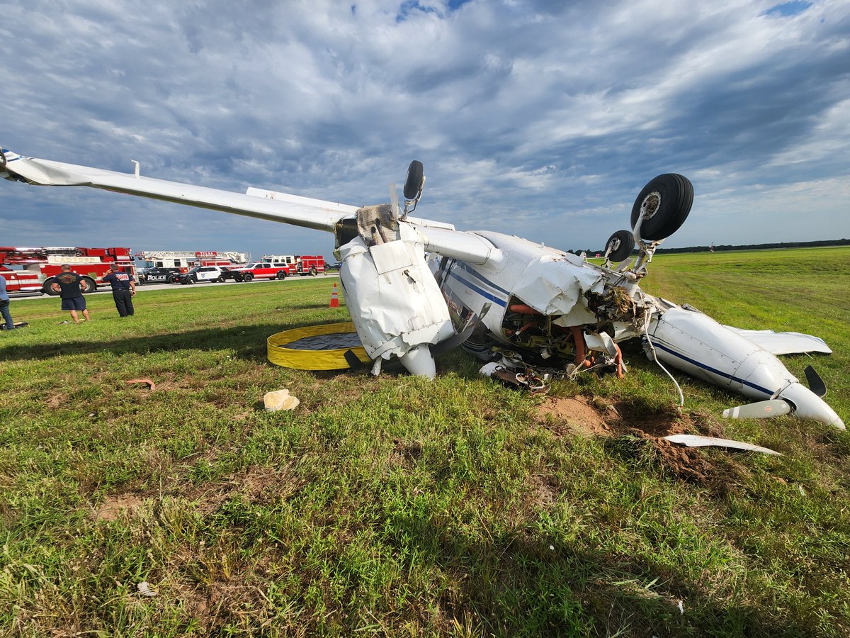 TulsaPolice's tweet photo. 🛩️ PLANE CRASH AT RIVERSIDE AIRPORT

On 07/09/2026 at around 5:30 p.m., numerous first responders were called to Tulsa Riverside Airport for a 2-engine plane that had crashed and flipped upside down.

Tulsa Fire Department @TulsaFire  and Jenks Fire Department pulled two injured adults out of the aircraft who had serious injuries and transported to the hospital. 

One of the adults was a flight instructor and the other a student.

The aircraft was a 1966 Piper PA-30 and appeared to have been heavily damaged in the crash.

As this was an aircraft related crash the National Transportation Safety Board @NTSB  and the Federal Aviation Administration @FAANews  are leading the investigation.