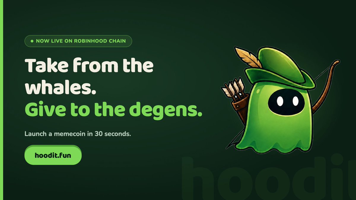hooditdotfun's tweet photo. Introducing Hoodit.

A Robinhood Chain-native launch protocol.  

• Uniswap V2 Bonding Curves &amp; V3 Instant DEX launches 
• Hold-to-Earn 
• Cashback &amp; referrals 
• Anti-vamp protection 
• Up to 2× higher creator rewards  

Now live → https://t.co/X5q1zFYehh https://t.co/iM2fZQv4yL