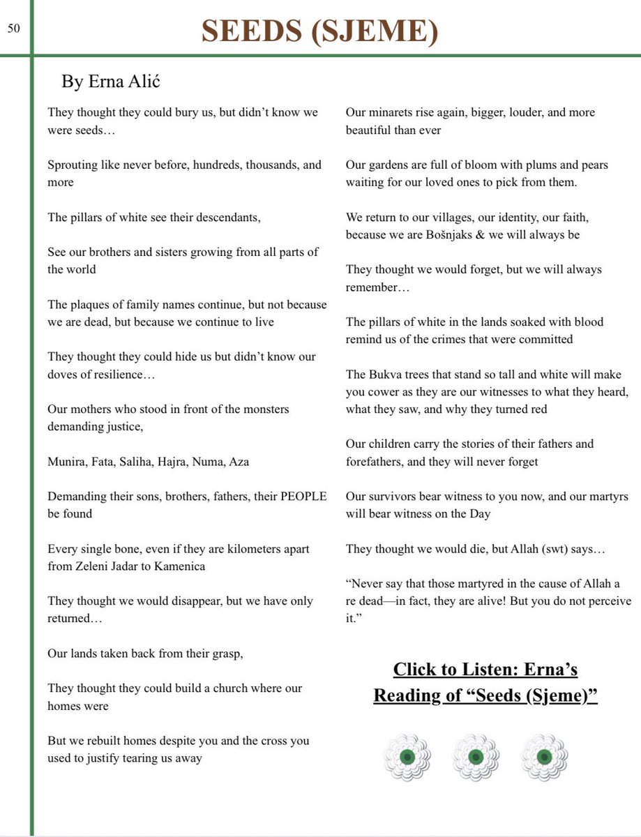 erna_alic's tweet photo. As we near the July 11th Srebrenica commemoration, I wanted to share two pieces I wrote about my experience as the daughter of genocide survivors, trying to walk the same path and better understand the suffering, resilience, and legacy my family carries.
https://t.co/uyTmh5XeDh https://t.co/QFoFmIf63m