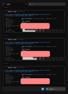 prateek_kumar_x's tweet photo. What's the real status here? I used a reset and now I don't know which one was real. I keep spamming "/status" and it keeps changing the stat.

@OpenAI #codex https://t.co/AG1JiOLJXR