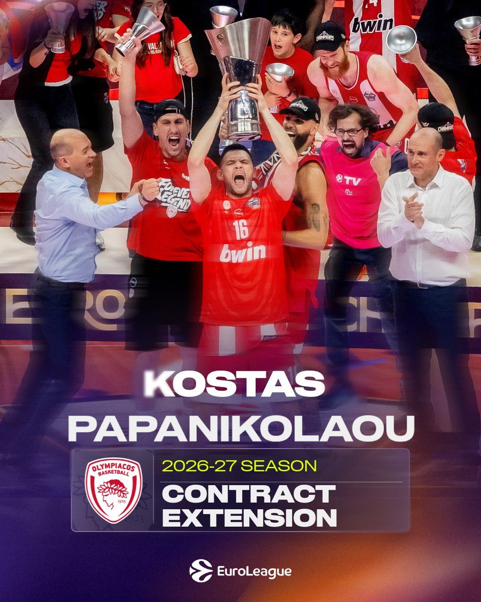 NemanjaTom6's tweet photo. Kapiten ostaje veran crveno-belima! Kostas Papanikolaou je zvanično potpisao produžetak ugovora sa Olimpijakosom. Vođa tima nastavlja da predvodi klub u novim evroligaškim bitkama, na radost vernih navijača iz Pireja. 🔴⚪✍️
#Kosarka #Evroliga #OlympiacosBC #caosvima https://t.co/Utsmn79yFh