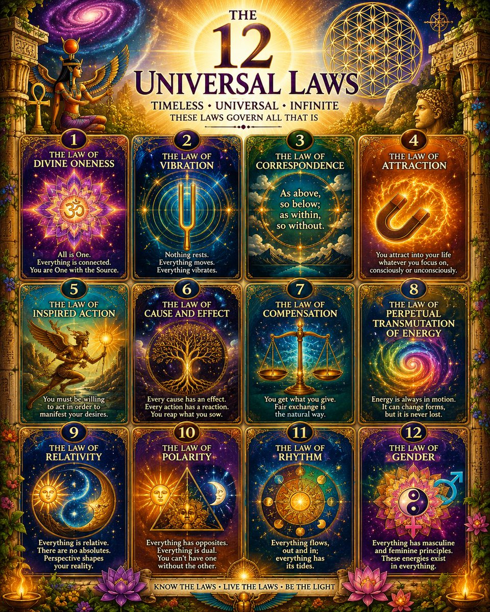 CognizantBeing's tweet photo. #UniversalLaws #Timeless #Infinite #LawsGovernAllThatIs #DivineOneness #Vibration #Correspondence #Attraction #InspiredAction #CauseandEffect #Compensation #PerpetualTransmutationofEnergy #Relativity #Polarity #Rythm #Gender https://t.co/SCkrng7aLa