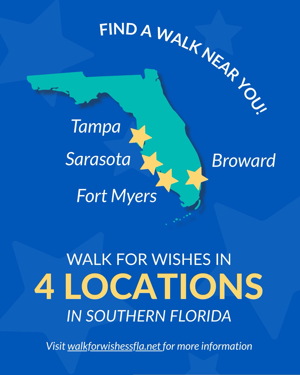 makeawishsfla's tweet photo. Lace up and join us for the 16th Annual Walk for Wishes Southwest Florida! 

Every step and every dollar raised helps bring hope and joy to local children battling critical illnesses. 🌟
 
📍 Miromar Outlets
📅 October 24, 2026
 
Visit https://t.co/rUmIyW1bS9 to register TODAY! https://t.co/dJnfoQ2a1c