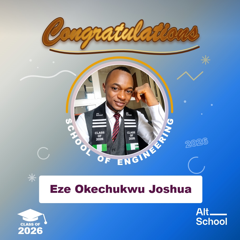 DrJosh_Jnr's tweet photo. Today marks the end of a 12-month transformative journey as a Frontend Engineer with @AltSchoolAfrica ,one of the leading tech institutions across Africa. I now have a diploma in Frontend Engineering.
#AltGrads26 #TrainedByAltSchool #Karatu2025 #EnuguSME #FrontendEngineer https://t.co/NlzkR6Qd92