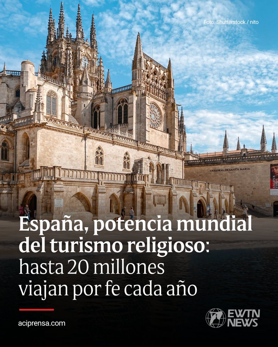 aciprensa's tweet photo. España tiene un gran potencial para el turismo religioso 😇

España posee uno de los mayores potenciales del mundo para el turismo religioso gracias a su rica herencia católica, que incluye rutas de peregrinación como el Camino de Santiago, catedrales, monasterios y santuarios, muchos de ellos reconocidos como Patrimonio de la Humanidad por la UNESCO.

El informe estima que entre 17 y 20 millones de españoles podrían realizar viajes por motivos religiosos cada año, una cifra que podría ser aún mayor si se considera que las 12 iglesias y catedrales más importantes del país reciben más de 23,5 millones de visitantes anuales. Sin embargo, también advierte que existe una brecha entre el enorme patrimonio disponible y su transformación en un producto turístico bien estructurado.

Según el estudio, el turismo religioso en España no responde únicamente a motivaciones de fe, sino que combina experiencias espirituales, culturales, emocionales y de bienestar, una característica que lo distingue de otros destinos donde predomina el aspecto devocional.

El director del Departamento de Pastoral del Turismo de la Conferencia Episcopal Española, P. Gustavo Riveiro, reconoce el gran valor del patrimonio religioso, pero cuestiona si realmente se está aprovechando para evangelizar. Afirma que no basta con atraer visitantes a iglesias y catedrales si estos no reciben el mensaje del Evangelio. Incluso critica que algunos guías turísticos ofrezcan explicaciones erróneas o superficiales, por lo que considera que deberían actuar también como catequistas.

Para el sacerdote, la evangelización debe ser explícita y efectiva, no un simple complemento cultural. Sostiene que las obras de arte y los templos, creados por la fe y para la fe, deben recuperar su misión evangelizadora, ayudando a que quienes los visitan no solo admiren su belleza artística, sino que también descubran el mensaje cristiano que les dio origen.