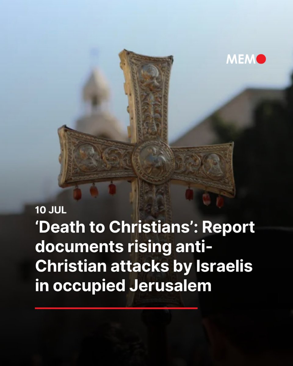 MiddleEastMnt's tweet photo. Christian clergy, nuns, pilgrims and holy sites are facing an increasingly hostile environment in Jerusalem, with a new report documenting a pattern of attacks that includes spitting, physical assault, threats, vandalism, anti-Christian abuse and the targeting of church processions.

The findings come amid growing warnings from Palestinian Christian leaders that Israel’s far-right political climate, settler extremism and official indifference are deepening pressure on the historic Christian presence in Jerusalem and across Palestine.

Read: https://t.co/2J0zS8B23a