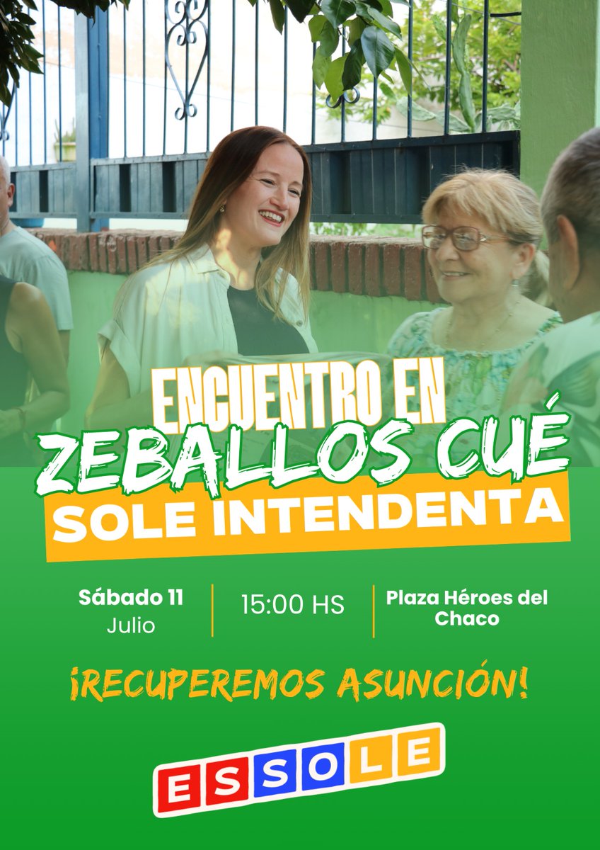 FilizzolaRafael's tweet photo. Con la próxima intendenta de Asunción, @solenu nos encontramos mañana en el barrio Zeballos Cué para escuchar a los vecinos y vecinas.
Nos juntamos a las 15:00 horas en la plaza Héroes del Chaco.
¡Sumate! #EsHora #EsSole https://t.co/YjYXbBqy4o