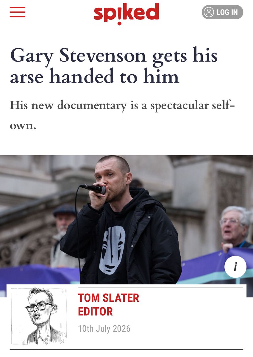 Tom_Slater_'s tweet photo. ‘Gary Stevenson’s rise is a symptom of Long Corbyn — the simpleminded, moralising leftism that captured the Labour Party and the hearts of Belsize Park just over 10 years ago, and our politics has been struggling to shake off ever since’

Me on Gary Stevenson for @spikedonline https://t.co/mccFB73POW