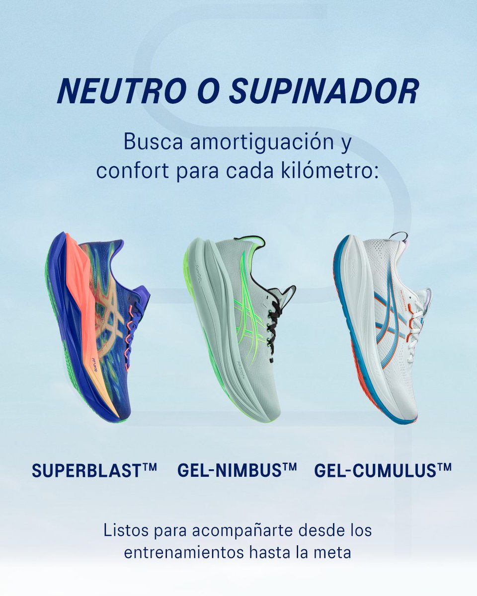 ASICSmexico's tweet photo. Corre con confianza desde el primer kilómetro. 

Conoce los modelos recomendados para tu tipo de pisada y prepárate con ASICS para el Maratón Querétaro.

#ASICS #MYBMYM  #CorreConASICS https://t.co/mlU12szbmD