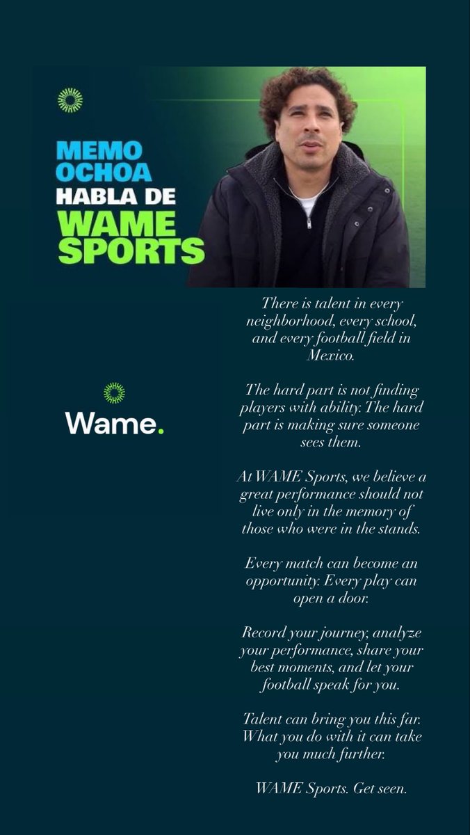 yosoy8a's tweet photo. Hay talento en cada barrio, en cada escuela y en cada cancha de México.

Lo difícil no es encontrar jugadores con capacidad. Lo difícil es lograr que alguien los vea.

En WAME Sports creemos que una gran actuación no debería quedarse solo en la memoria de quienes estuvieron en la tribuna.

Cada partido puede convertirse en una oportunidad. Cada jugada puede abrir una puerta.

Graba tu camino, analiza tu rendimiento, comparte tus mejores momentos y deja que tu fútbol hable por ti.

El talento puede llevarte hasta aquí. Lo que hagas con él puede llevarte mucho más lejos.

WAME Sports. Hazte visible.