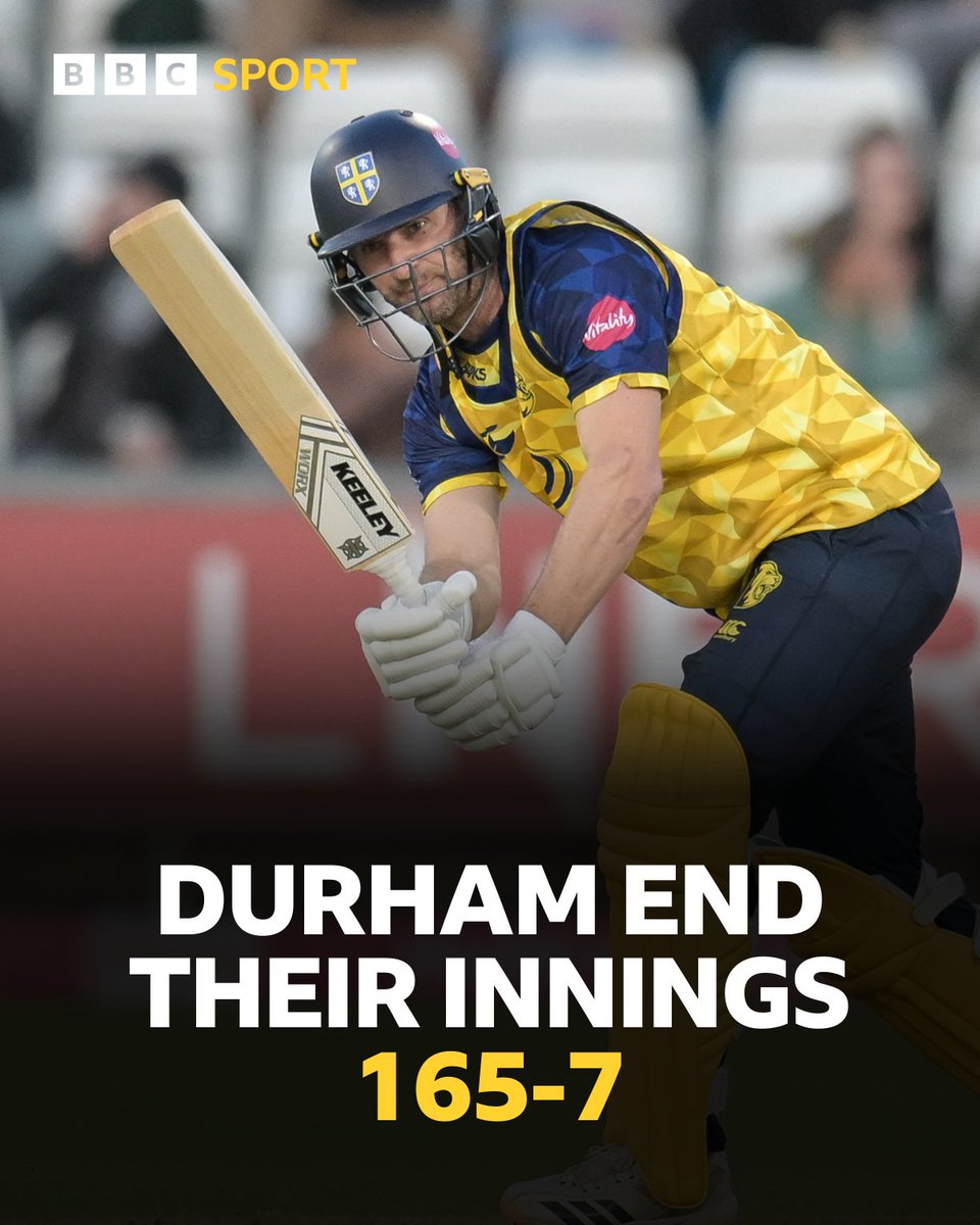 BBCDerbySport's tweet photo. ⏸ 𝐄𝐍𝐃 𝐎𝐅 𝐈𝐍𝐍𝐈𝐍𝐆𝐒 ⏸

Durham's innings comes to an end.

Listen live 👉 https://t.co/SS9dmKQGm4

#DCCC #BBCCricket #T20Blast https://t.co/6E5rEu9JFp