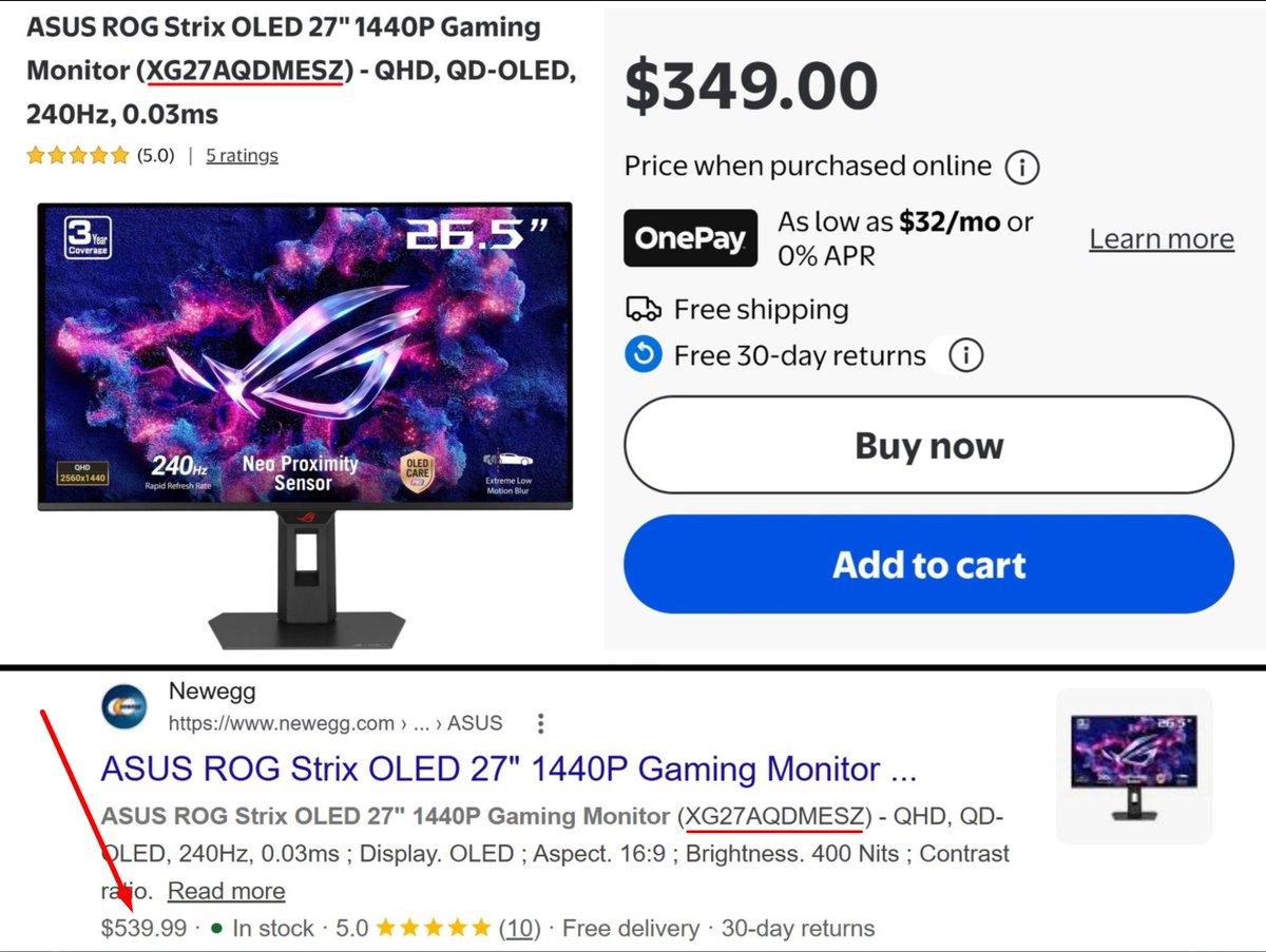 Pricerrors's tweet photo. ASUS 27" OLED GAMING MONITOR RESTOCKED 

This 1440p 240hz monitor is back in stock at $349

https://t.co/bDV4VrKbvl

Has 3 Year warranty - same model is $540 at Newegg currently

Nice time to grab if you've been eyeing one lately #ad https://t.co/fRXNqHotdB