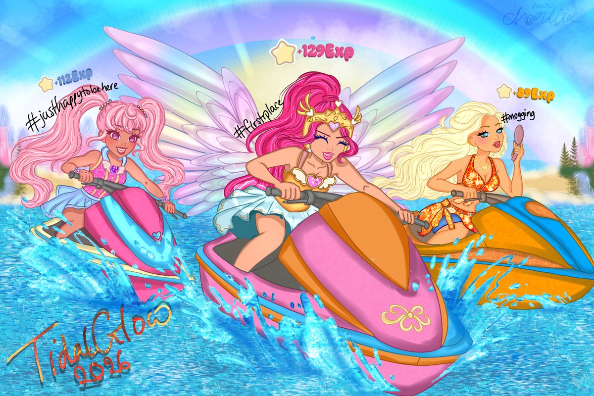 nvrcharliix's tweet photo. Poppy is just happy to be there✨
Lumina is getting first place for sure🥇
And the blonde baddie is mogging in the back💄

I'm super excited for jet ski race \>.</

-💫🌺🫧- https://t.co/XfkgB8kYBk