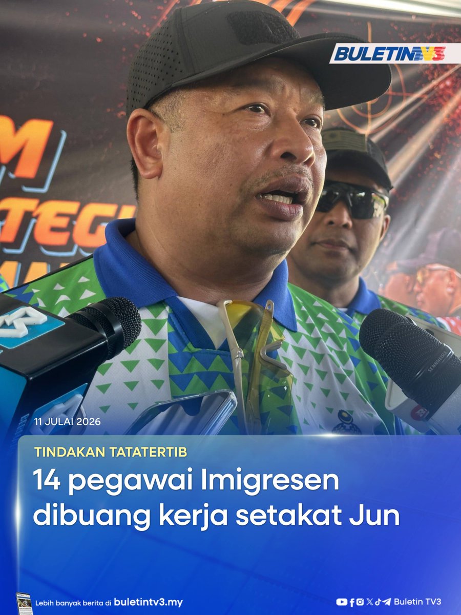 BuletinTV3's tweet photo. TINDAKAN TATATERTIB | Seramai 14 pegawai Jabatan Imigresen (JIM) dibuang kerja selepas dikenakan tindakan tatatertib sepanjang enam bulan pertama tahun ini, sekali gus mencerminkan pendirian tegas jabatan itu dalam menangani isu integriti. 

#BuletinTV3 #tindakantatatertib #JIM #Imigresen #dibuangkerja