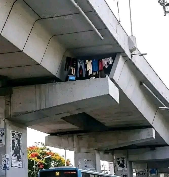 Verydakman_'s tweet photo. If this photo doesn't make you question our priorities, nothing will.
We spend billions building bridges and highways, yet too many people still have no place to call home.
Some will call this urban decay. Others will call it survival.

The real question is: What kind of society forces people to turn the space beneath a bridge into a home while pretending everything is fine? 💔