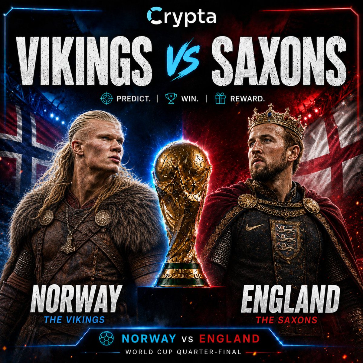 Crypta_io's tweet photo. Norway vs England World Cup Quarter-Final

Vikings vs Saxons ⚔️

Predict the correct score in the comments + follow.

$250 in Crypta launch credits up for grabs — 10 random correct-score entries win $25 each. https://t.co/XprPEvgJt8
