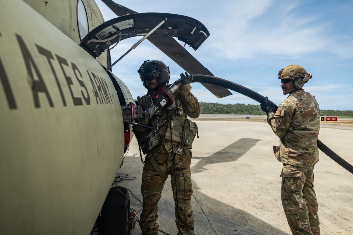 Southcom's tweet photo. Venezuela earthquake relief:
U.S. Air Force Contingency Response Element Airmen, assigned to the 621st Contingency Response Wing, conducted refueling operations from an R-11 fuel truck to a U.S. Army Chinook, with 1st Battalion 228th Aviation Regiment, at Simón Bolívar International Airport, Venezuela, July 8, 2026. The CRE Airmen are assisting the Venezuelan government and aviation authorities managing tower and ground operations to help get critical supplies to the frontlines.

At the direction of #SOUTHCOM, U.S. military forces are supporting @StateDept-led U.S. government relief operations following the devastating earthquakes that struck the nation on June 24, 2026.

@DeptofWar @usairforce @usarmy @WHAAsstSecty @USForeignAssist @USAenEspanol @usembassyve