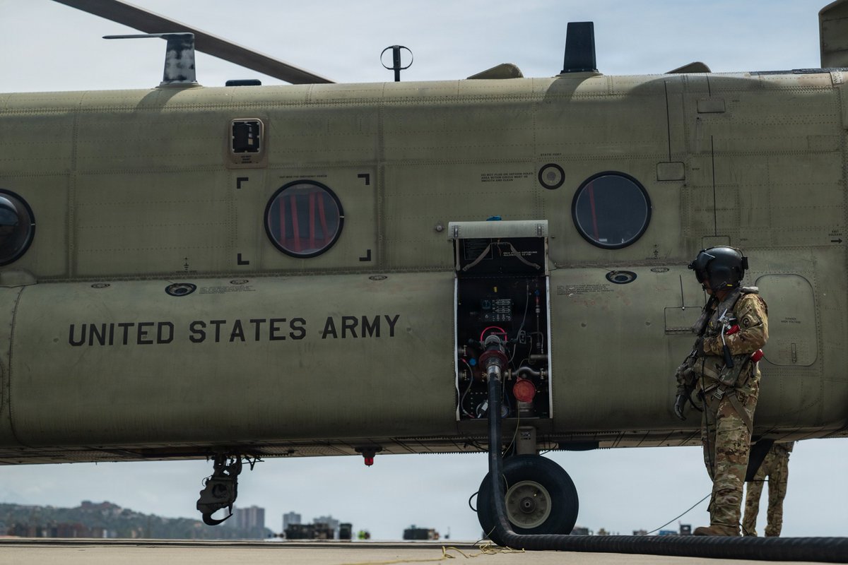 Southcom's tweet photo. Venezuela earthquake relief:
U.S. Air Force Contingency Response Element Airmen, assigned to the 621st Contingency Response Wing, conducted refueling operations from an R-11 fuel truck to a U.S. Army Chinook, with 1st Battalion 228th Aviation Regiment, at Simón Bolívar International Airport, Venezuela, July 8, 2026. The CRE Airmen are assisting the Venezuelan government and aviation authorities managing tower and ground operations to help get critical supplies to the frontlines.

At the direction of #SOUTHCOM, U.S. military forces are supporting @StateDept-led U.S. government relief operations following the devastating earthquakes that struck the nation on June 24, 2026.

@DeptofWar @usairforce @usarmy @WHAAsstSecty @USForeignAssist @USAenEspanol @usembassyve