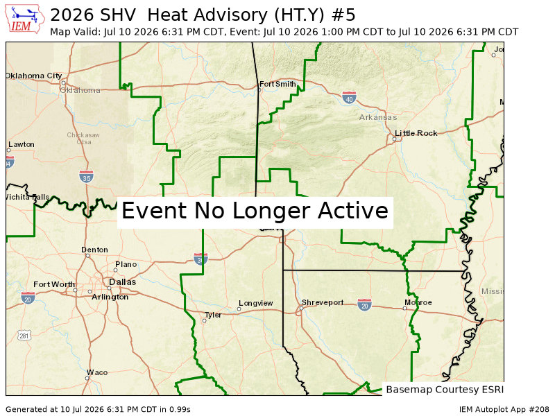WxGarrison's tweet photo. SHV cancels Heat Advisory for Howard, Little River, Miller, Sevier [AR] and McCurtain [OK] and Bowie, Camp, Cass, Franklin, Morris, Red River, Titus [TX] https://t.co/v5IpLvZKp5 https://t.co/qe8t80LX1n